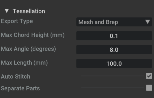 Options in the tesselation drop-down.