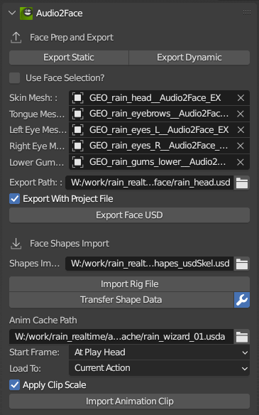 Blender Audio2Face Panel