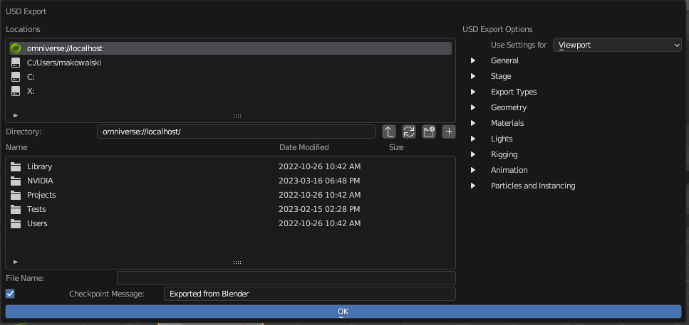 The NUCLEUS USD Export Dialog