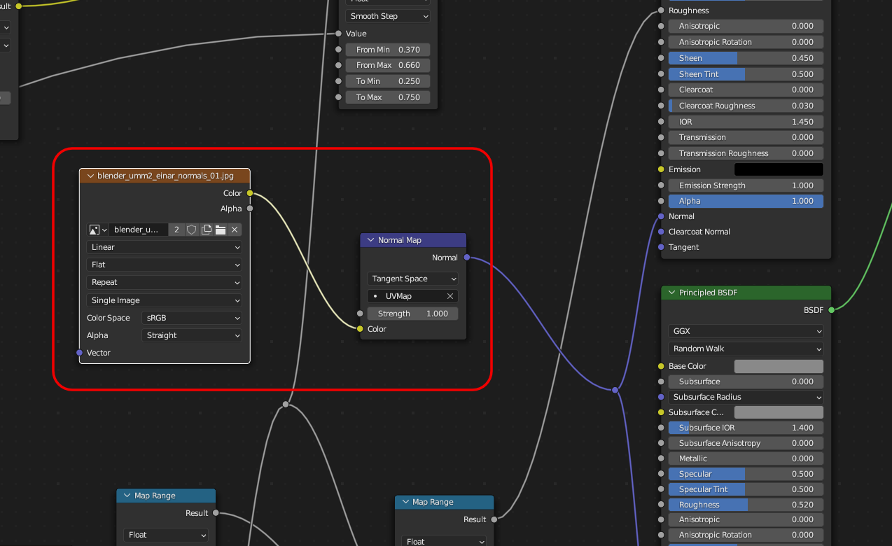 Using the normal map in the shading network in Blender's shader graph, instead of the Bump node.