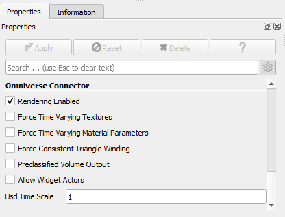 Omniverse Connector render view properties