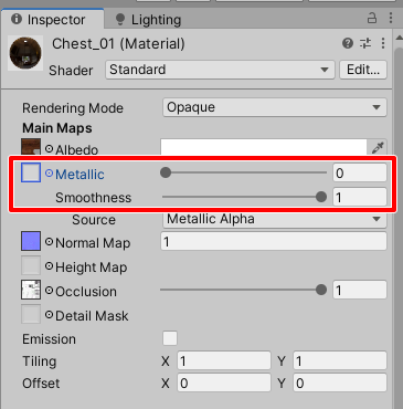 Metallic and Smoothness parameters.