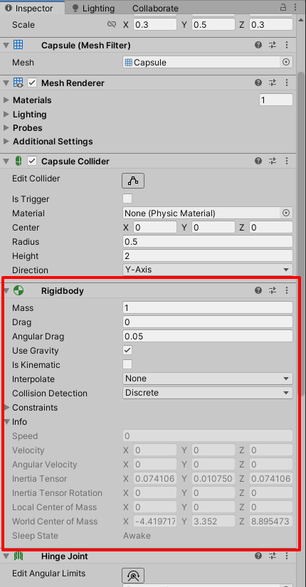 RigidBody parameters.