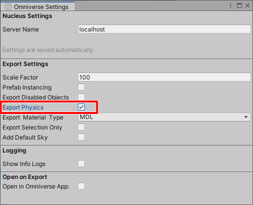 Export Physics in Settings.