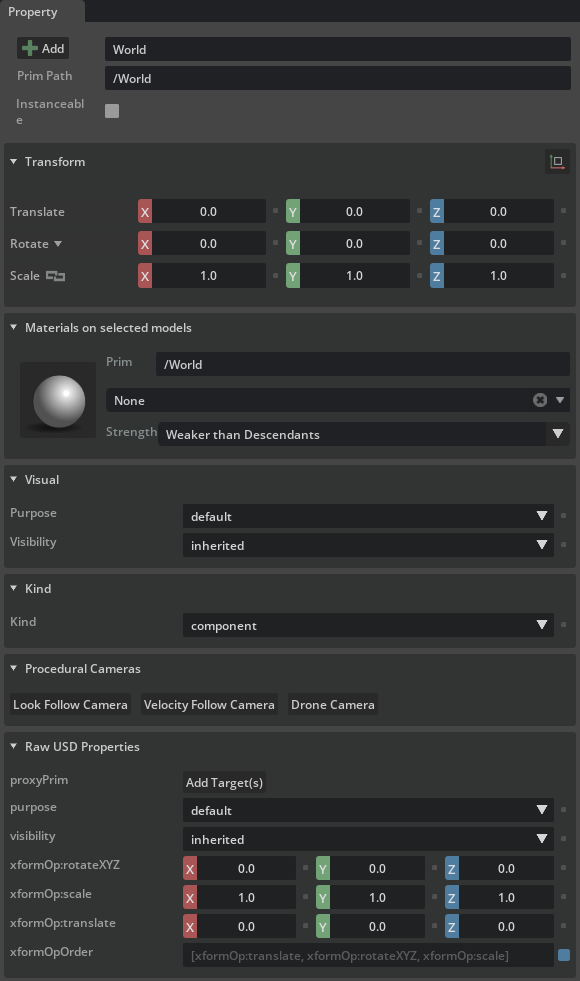 An example Property panel