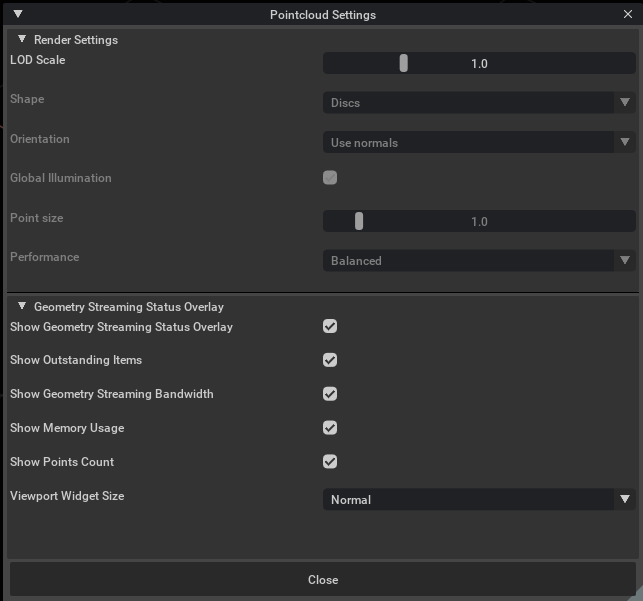 Point Cloud Settings