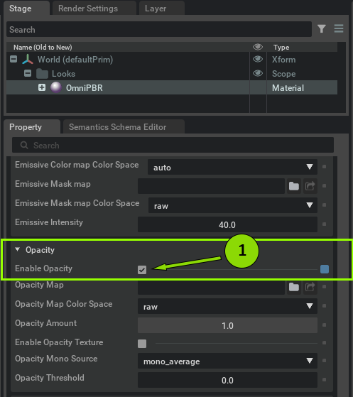 Enabling the "Enable Opacity" flag