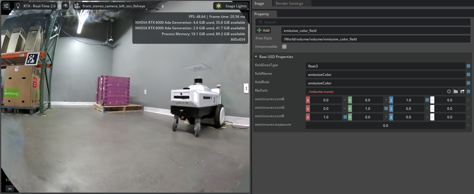 NuRec rendering of a robotics lab with default settings