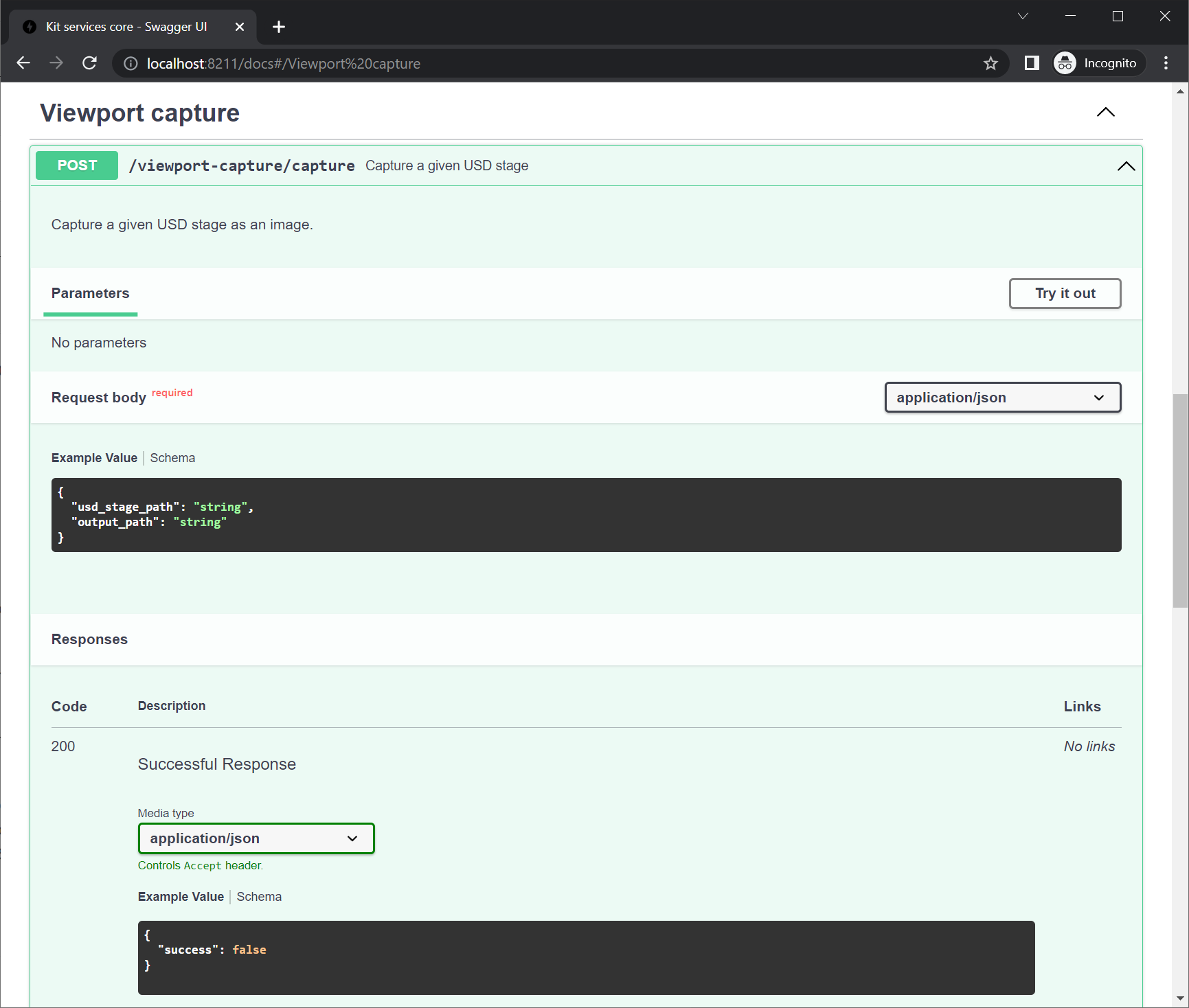 Omniverse Services "Viewport Capture" endpoint